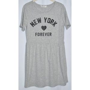 H&M New York ❤️ Forever Metallic Graphic Gray T-Shirt Dress Girls US 14Y+